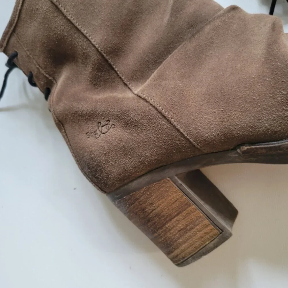 BOS & CO Barlow Suede Lace Up Back Heeled Booties Size 39 EU  8 US